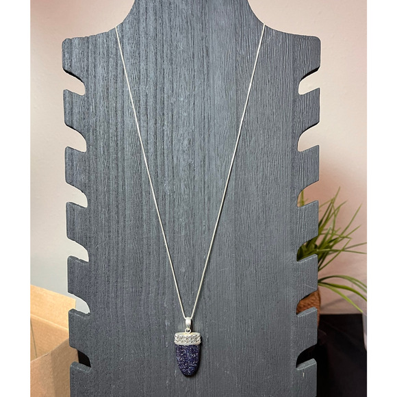 925 Sterling Silver Purple Goldstone Pendant Necklace 20” Box Chain Boho Artisan - Picture 4 of 10